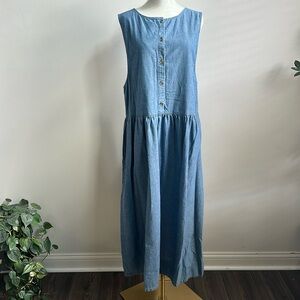 90’s VTG Bryn Connelly‎ Women’s 100% Cotton Denim Maxi Sleeveless Maxi Dress 12